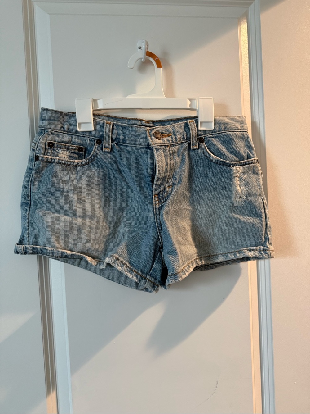 American Eagle Outfitters Light Wash Denim Roll-Hem Shorts